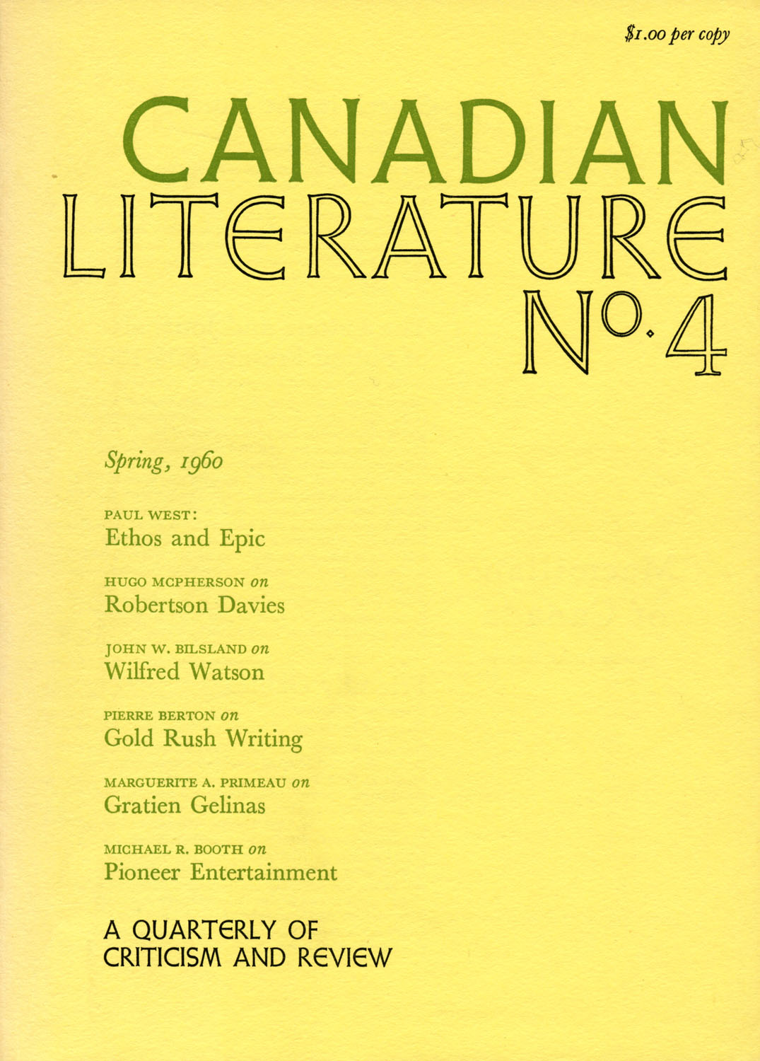 					View No. 4 (1960): Canadian Literature
				