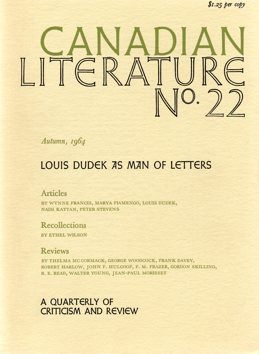 					View No. 22 (1964): Louis Dudek as Man of Letters
				